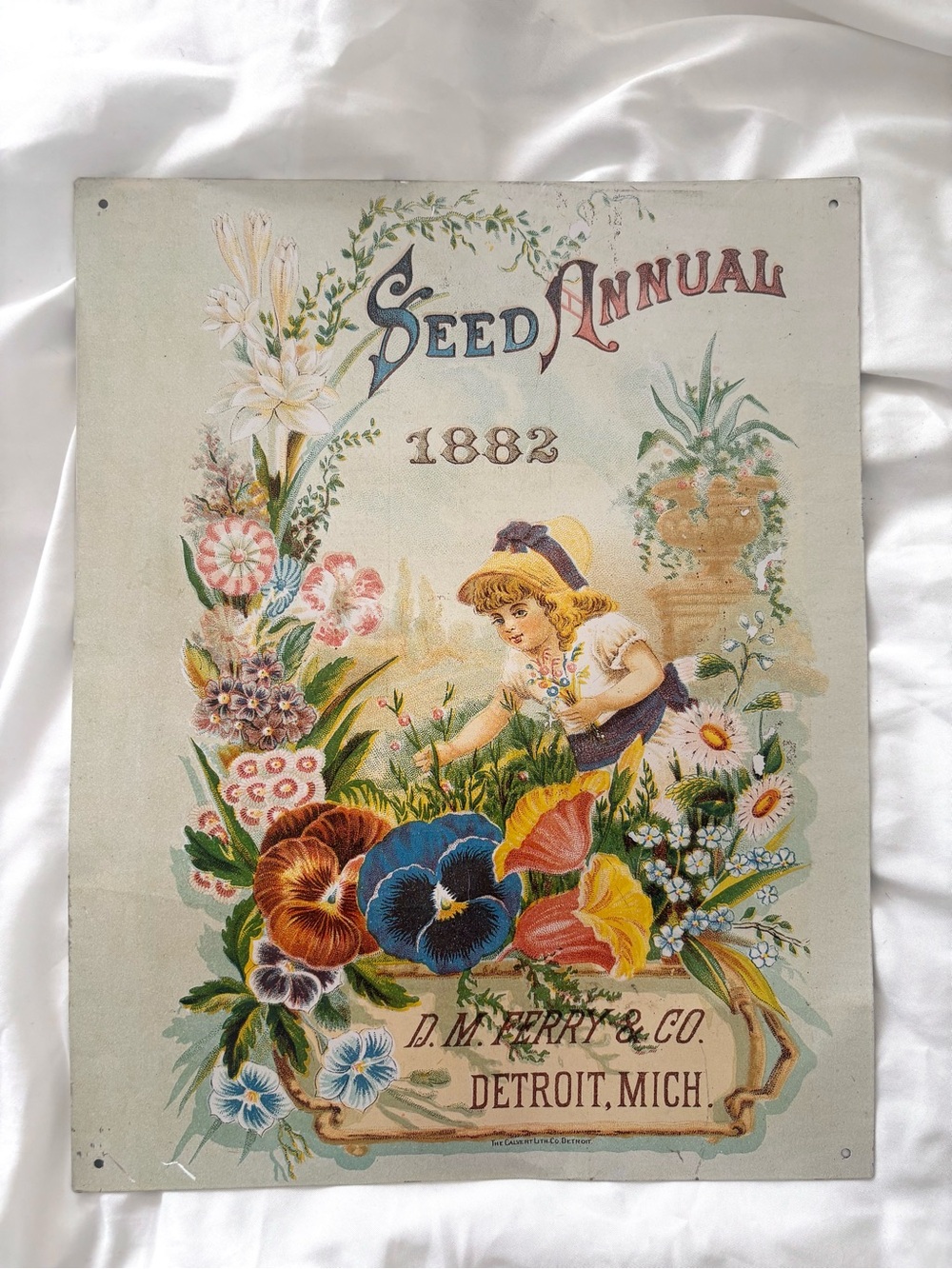 Vintage metal tin sign print wall decor home girl garden flowers floral seed